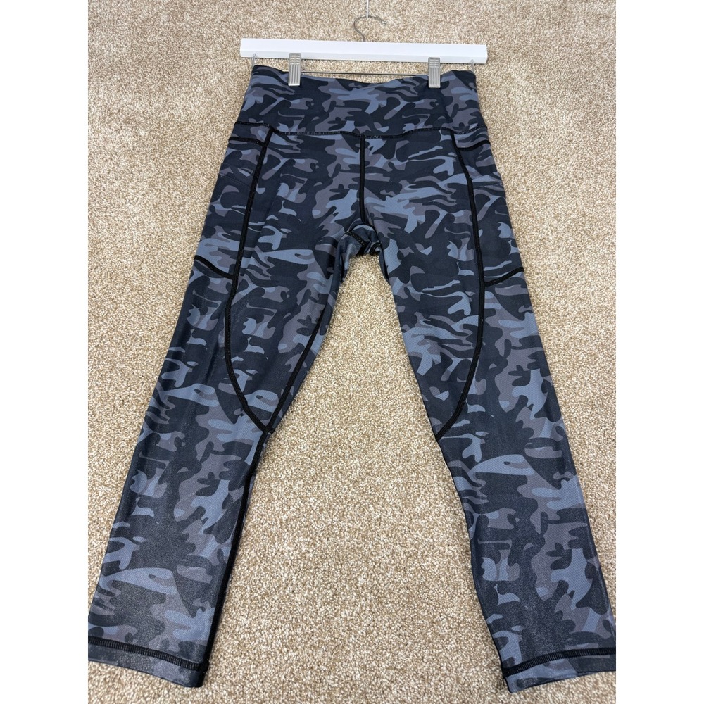Zyia Active Womens Leggings Blue Gray Camo High Waisted‎ Crop 6 8 Compression